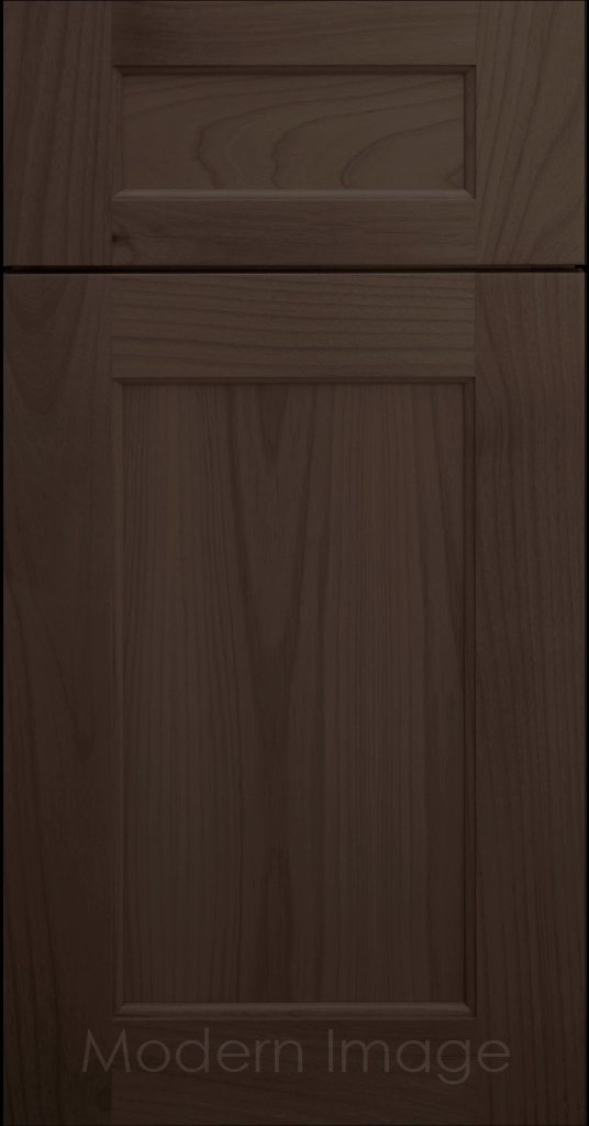 Close-up of our  Carlsbad II Shaker style cabinets with a warm Cocoa stain.